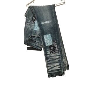 FWRD Jeans Denim Men's  34X34 Distress Paint Patchwork Streetwear Tapered Slim